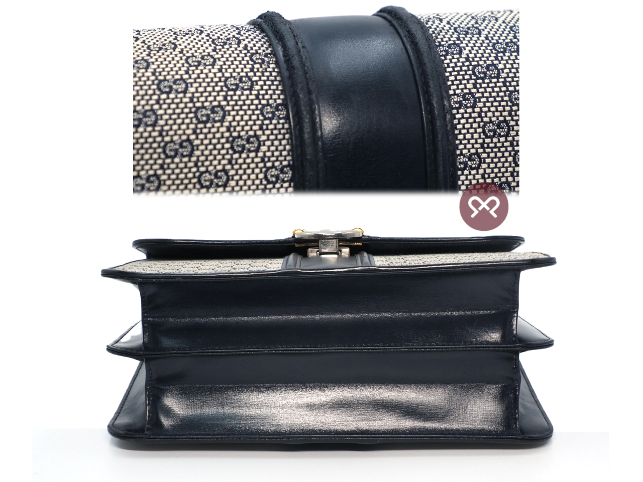 Gucci Vintage Micro GG Monogram Ophidia Monogram Navy Blue/ Calfskin Leather Flap Gold/ Silver Hardware Shoulder/ Crossbody Bag - Image 4