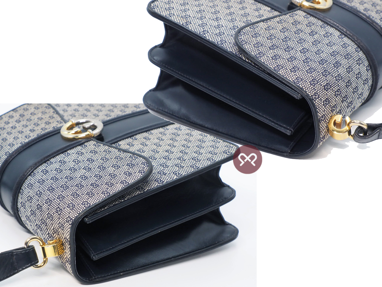 Gucci Vintage Micro GG Monogram Ophidia Monogram Navy Blue/ Calfskin Leather Flap Gold/ Silver Hardware Shoulder/ Crossbody Bag - Image 6
