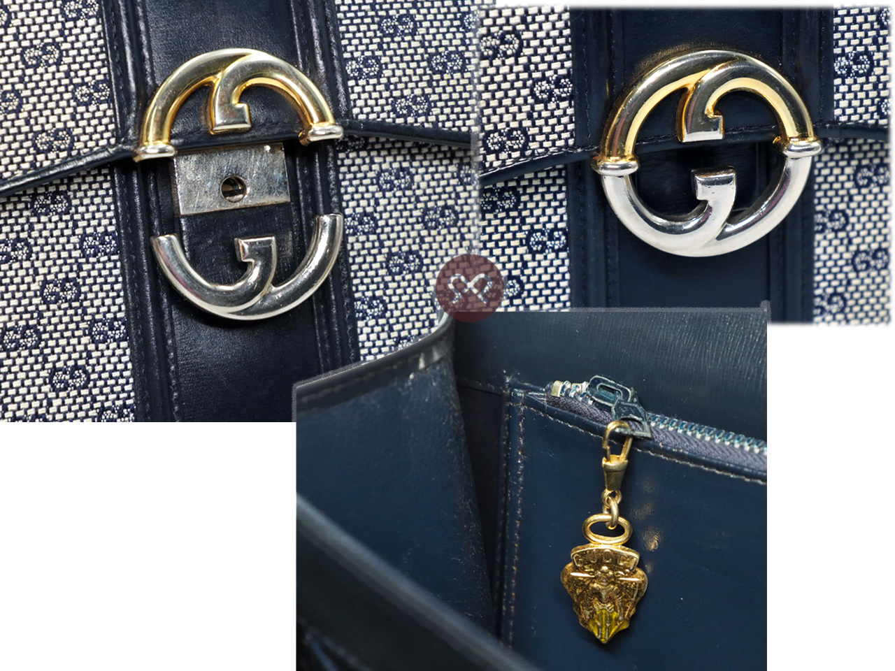 Gucci Vintage Micro GG Monogram Ophidia Monogram Navy Blue/ Calfskin Leather Flap Gold/ Silver Hardware Shoulder/ Crossbody Bag - Image 7