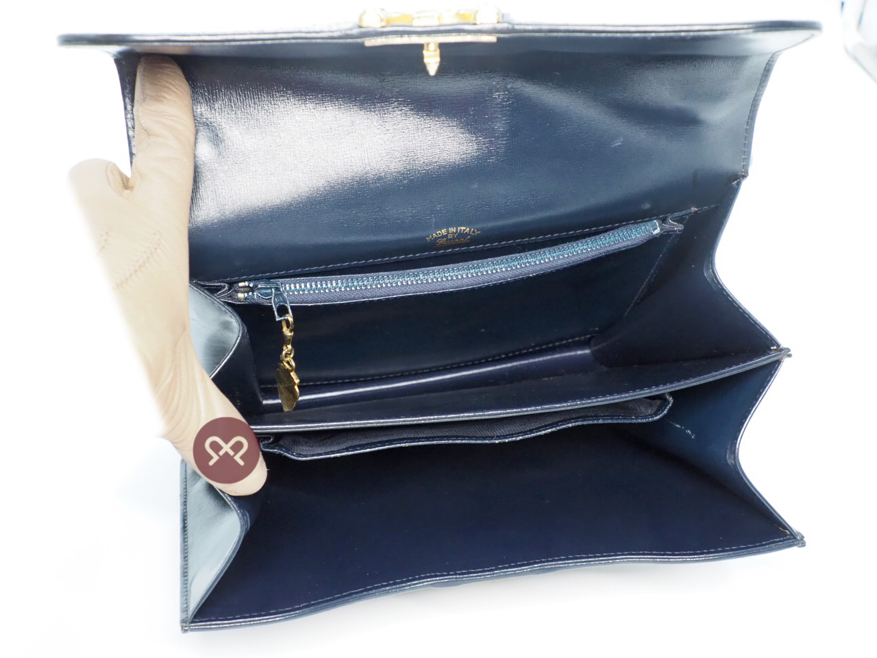 Gucci Vintage Micro GG Monogram Ophidia Monogram Navy Blue/ Calfskin Leather Flap Gold/ Silver Hardware Shoulder/ Crossbody Bag - Image 10