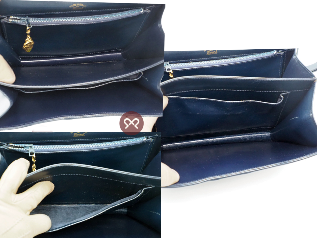 Gucci Vintage Micro GG Monogram Ophidia Monogram Navy Blue/ Calfskin Leather Flap Gold/ Silver Hardware Shoulder/ Crossbody Bag - Image 11