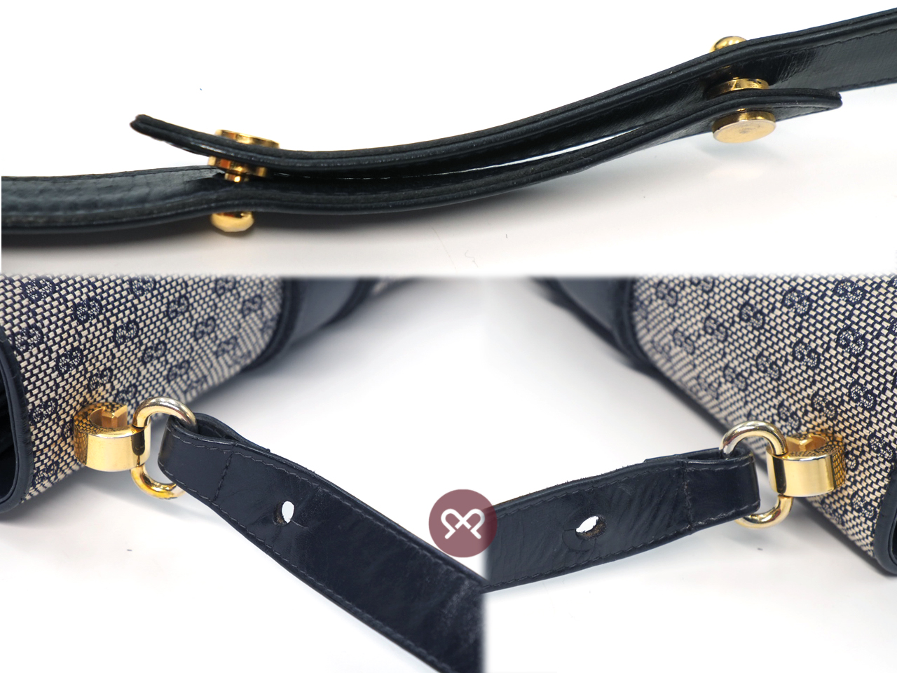 Gucci Vintage Micro GG Monogram Ophidia Monogram Navy Blue/ Calfskin Leather Flap Gold/ Silver Hardware Shoulder/ Crossbody Bag - Image 8