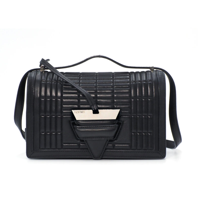 Loewe "Barcelona" Black Laced Large Leather Shoulder/ Crossbody Bag