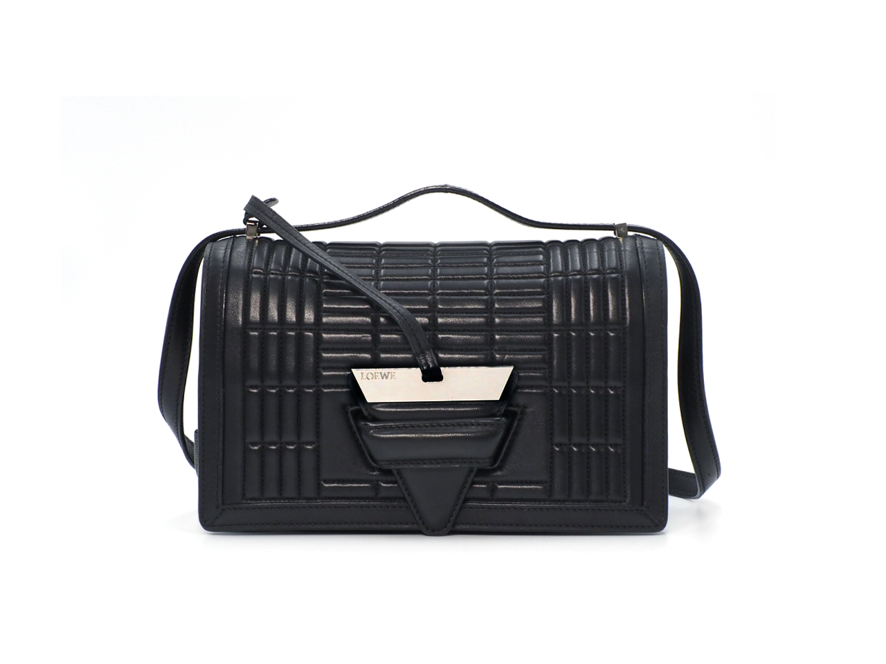 Loewe "Barcelona" Black Laced Large Leather Shoulder/ Crossbody Bag