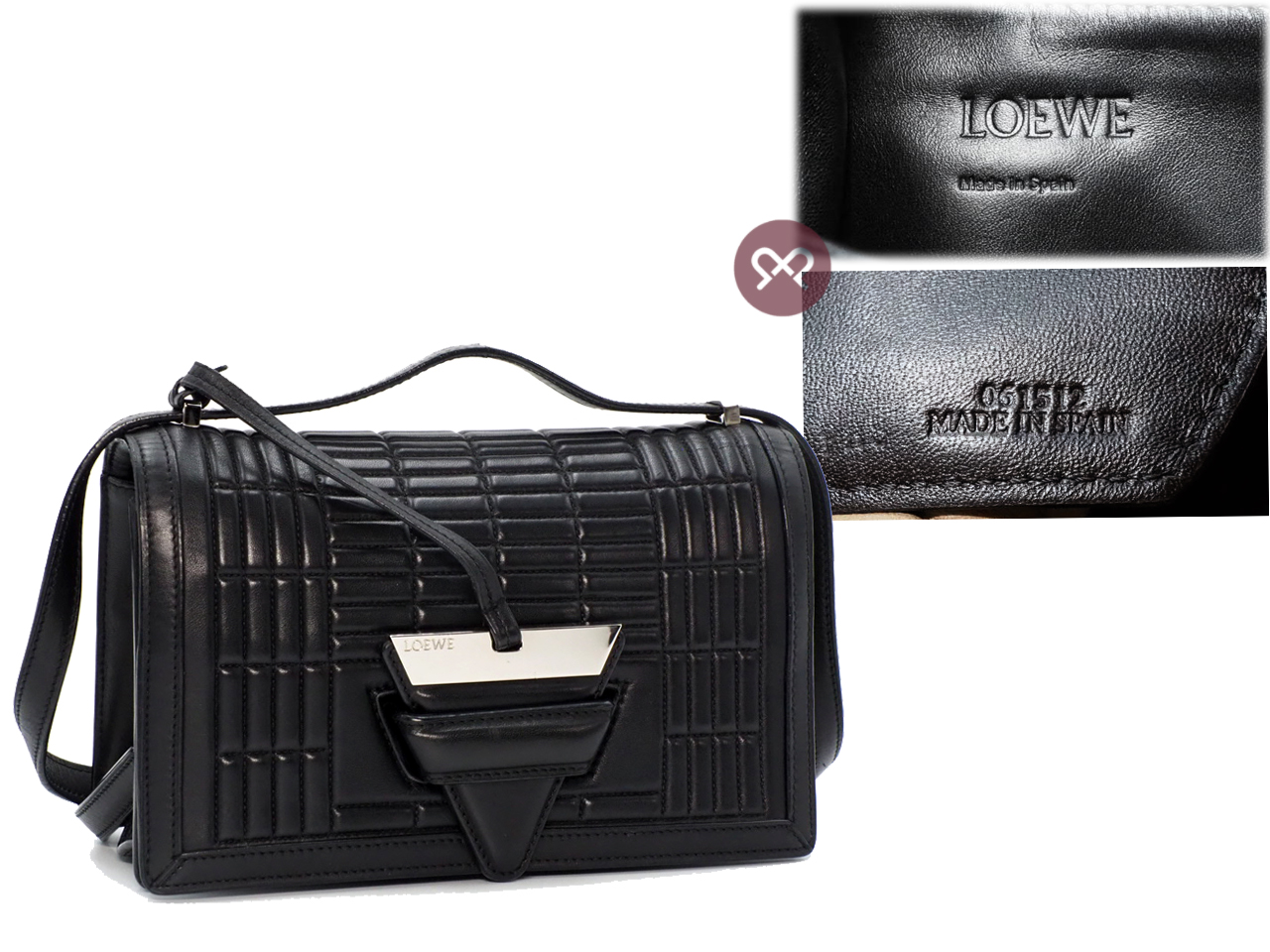 Loewe "Barcelona" Black Laced Large Leather Shoulder/ Crossbody Bag - Image 2