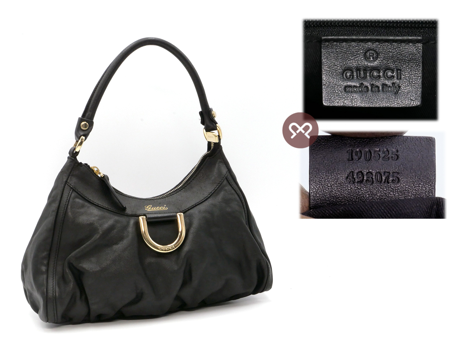 Gucci 190525 Black Calf Leather D-Ring Detail Small Hobo Bag - Image 2