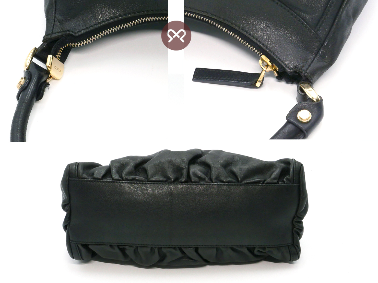 Gucci 190525 Black Calf Leather D-Ring Detail Small Hobo Bag - Image 4