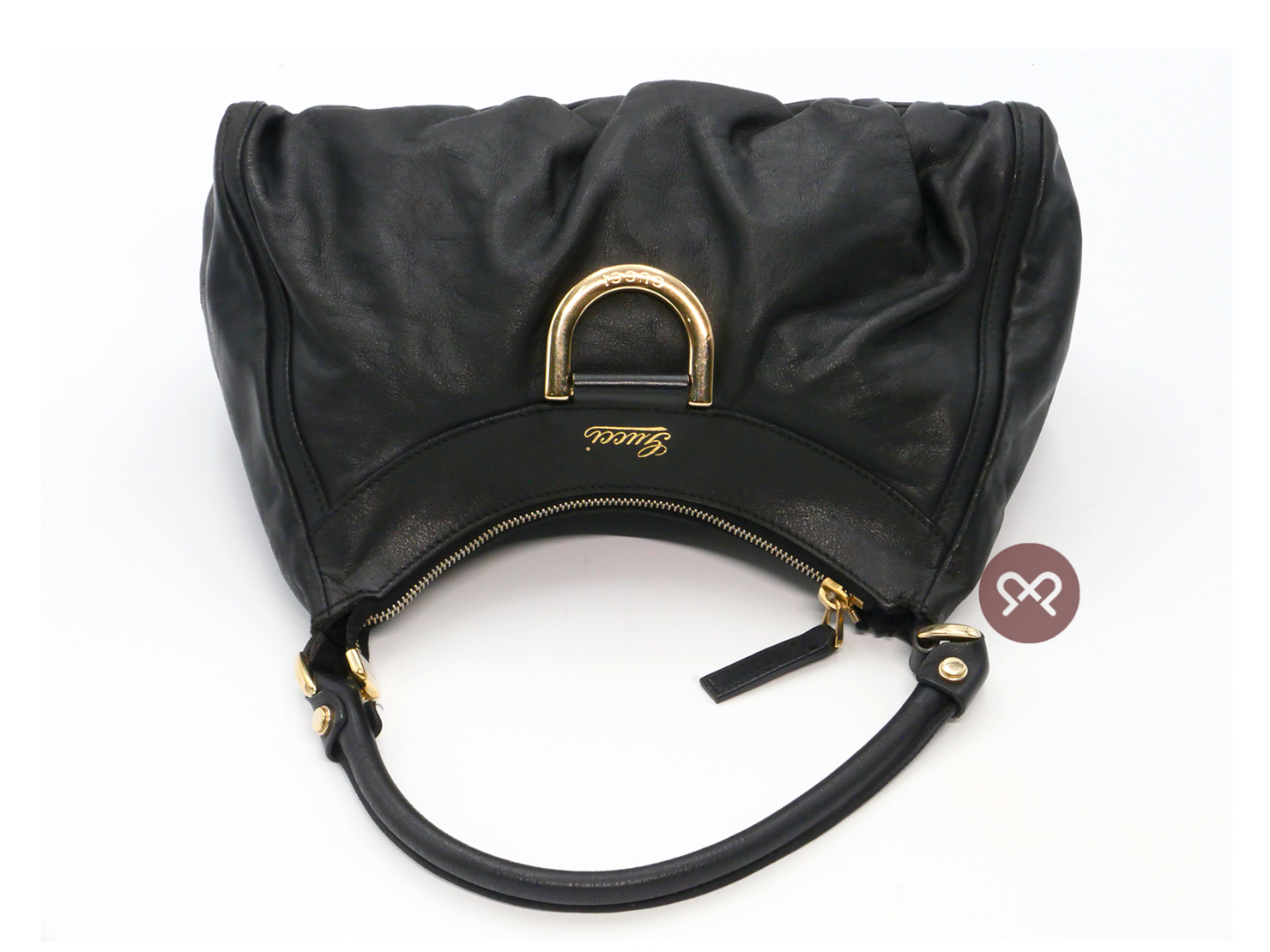 Gucci 190525 Black Calf Leather D-Ring Detail Small Hobo Bag - Image 5