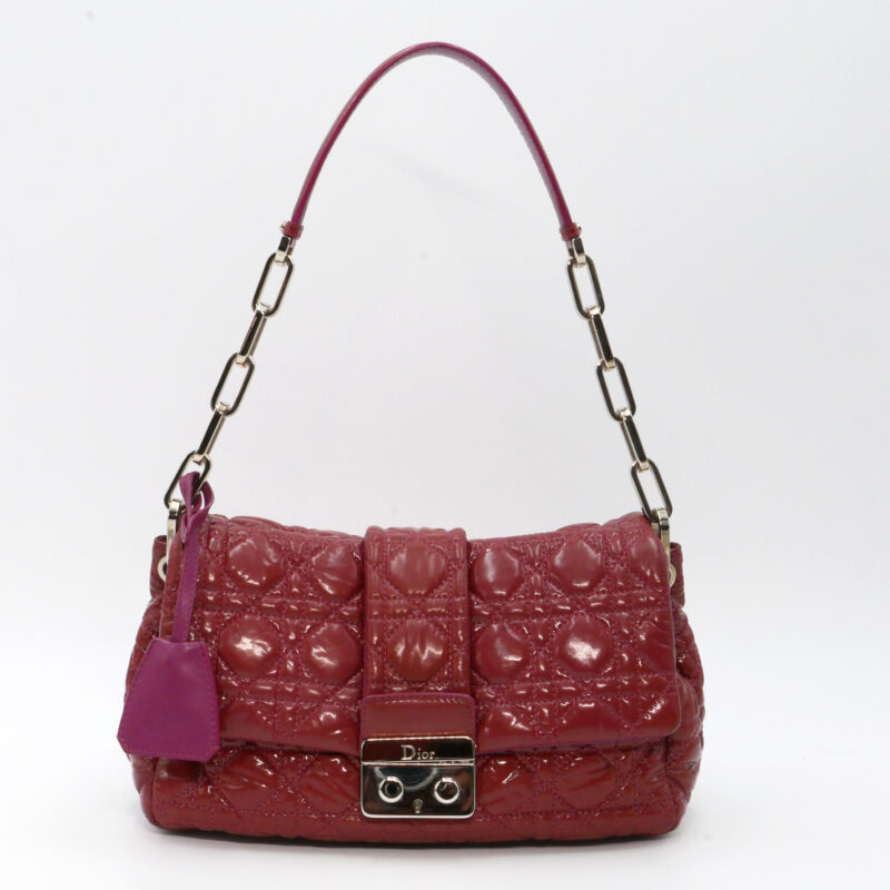 Christian Dior Red Cannage Quilted Patent Leather New Lock Flap Bag