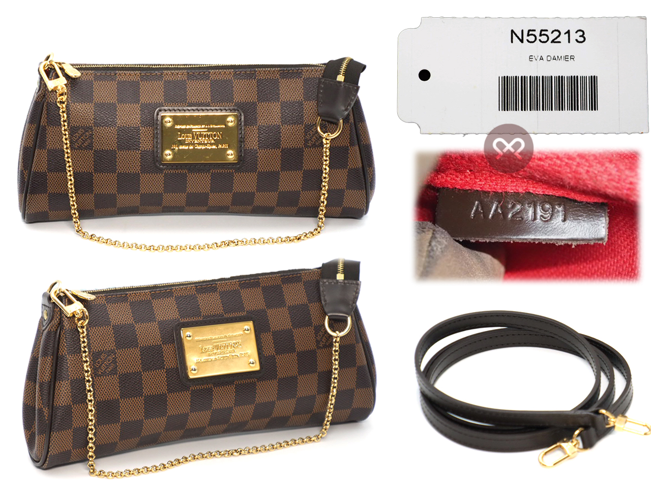 Louis Vuitton N55213 Damier Ebene Canvas Eva Clutch/ Shoulder/ Crossbody Bag (AA2191) - Image 2