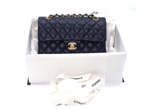 BRAND NEW ! Chanel Black Calfskin Small Timeless Classic Double Flap Gold-tone Metal Bag