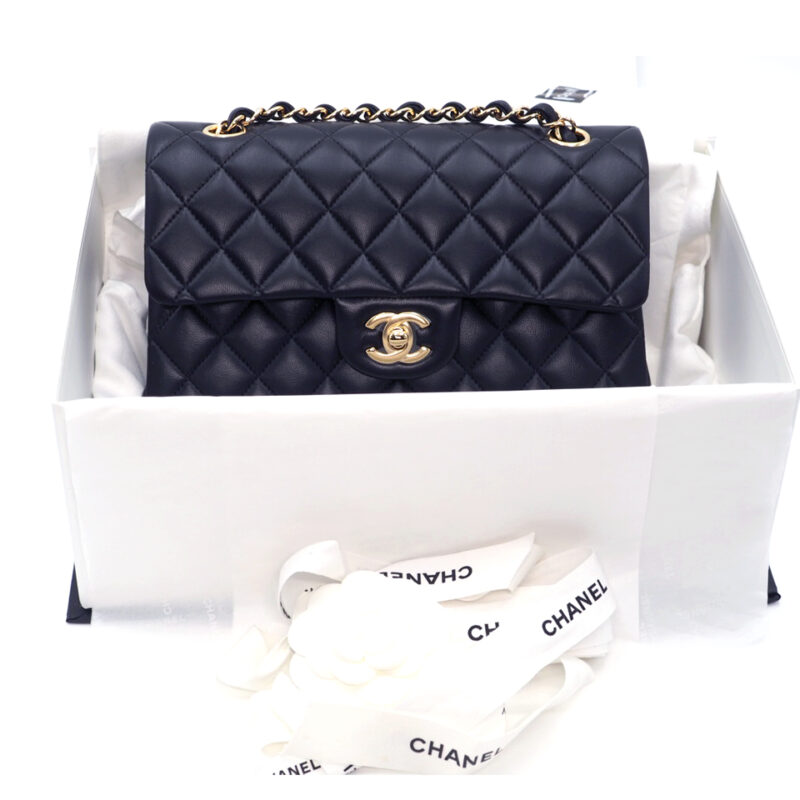 BRAND NEW ! Chanel Black Calfskin Small Timeless Classic Double Flap Gold-tone Metal Bag