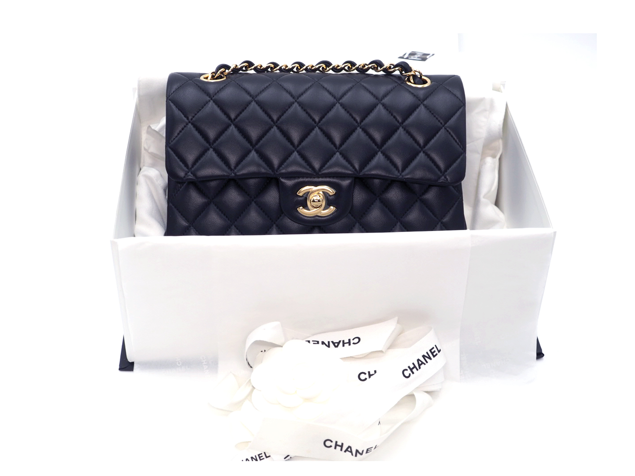 BRAND NEW ! Chanel Black Calfskin Small Timeless Classic Double Flap Gold-tone Metal Bag