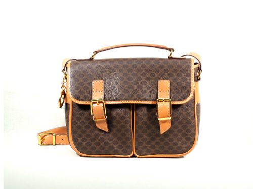 Celine Brown Macadam Coated Canvas Buckle Flap Messenger 2-way Bag