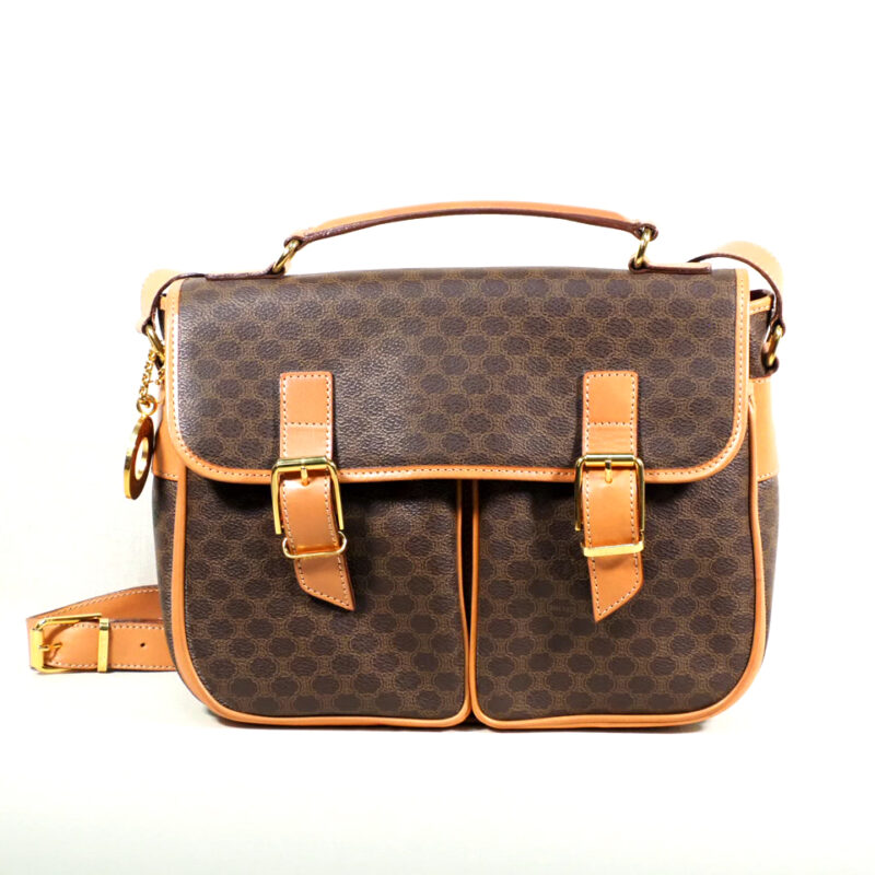 Celine Brown Macadam Coated Canvas Buckle Flap Messenger 2-way Bag