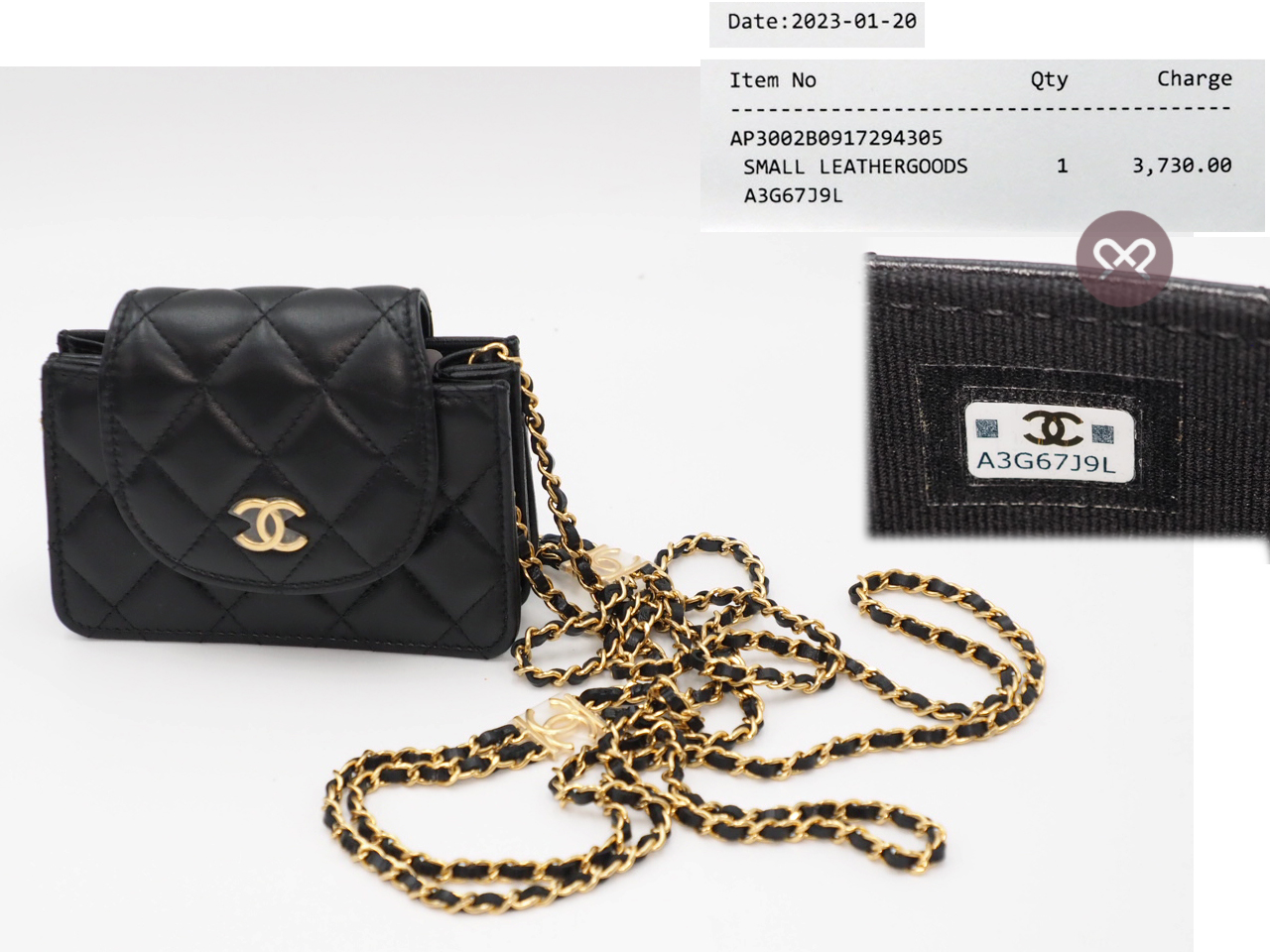 BRAND NEW ! Chanel A3G67J9L Black Lambskin AP3002 Double Chain Mini Flap Bag Gold Hardware - Image 2