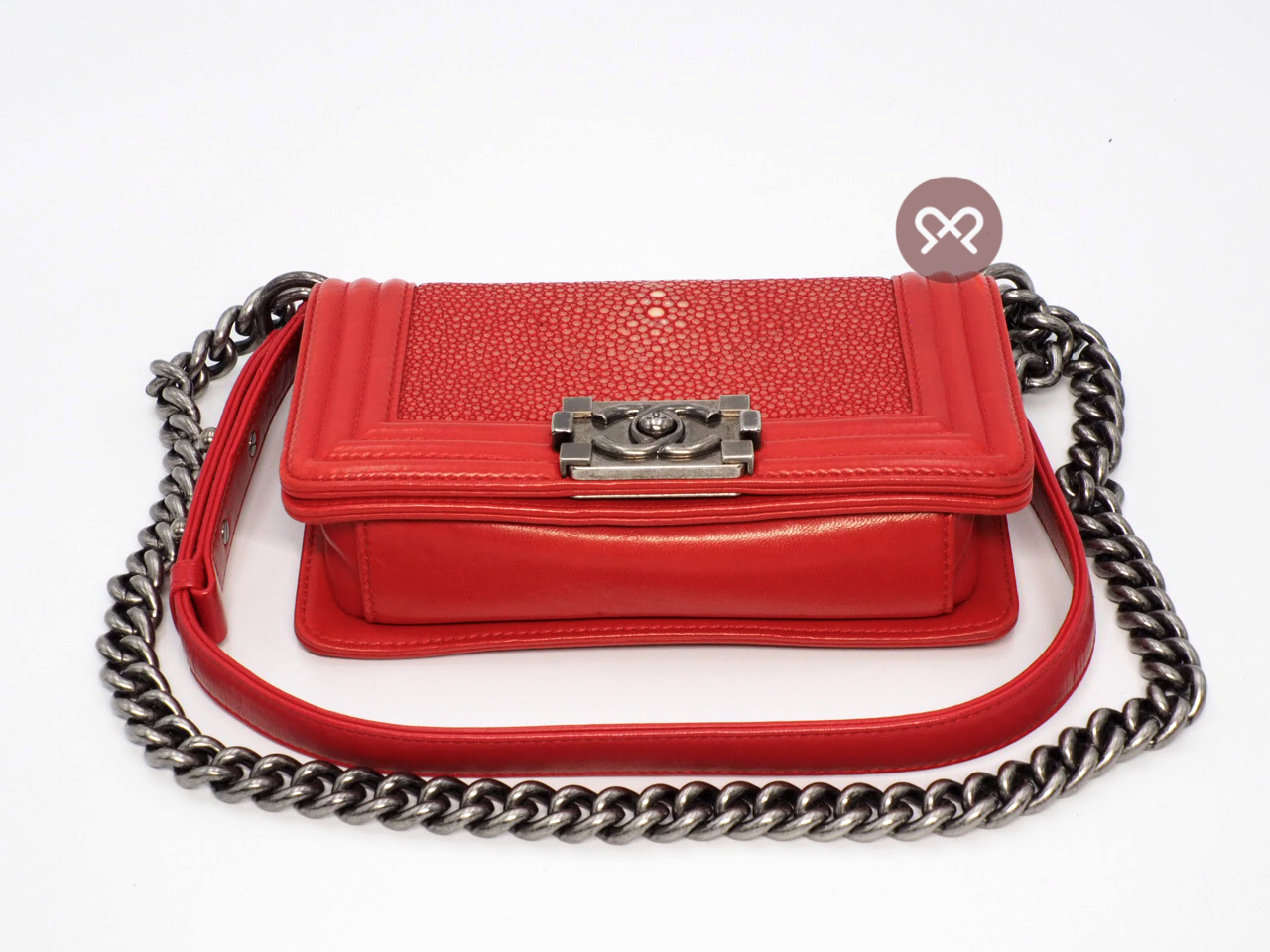 Chanel 16711959 Coral Red 12A Stingray Mini Boy Bag Ruthenium Hardware - Image 5