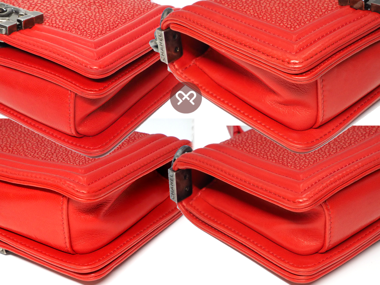 Chanel 16711959 Coral Red 12A Stingray Mini Boy Bag Ruthenium Hardware - Image 8
