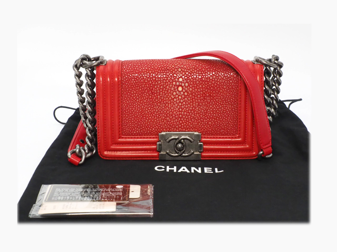 Chanel 16711959 Coral Red 12A Stingray Mini Boy Bag Ruthenium Hardware - Image 2