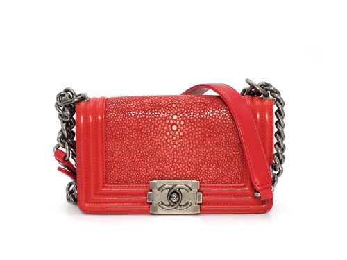 Chanel 16711959 Coral Red 12A Stingray Mini Boy Bag Ruthenium Hardware