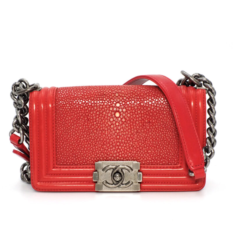 Chanel 16711959 Coral Red 12A Stingray Mini Boy Bag Ruthenium Hardware