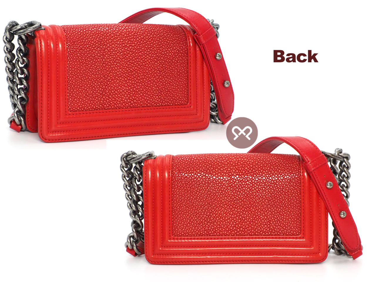 Chanel 16711959 Coral Red 12A Stingray Mini Boy Bag Ruthenium Hardware - Image 4
