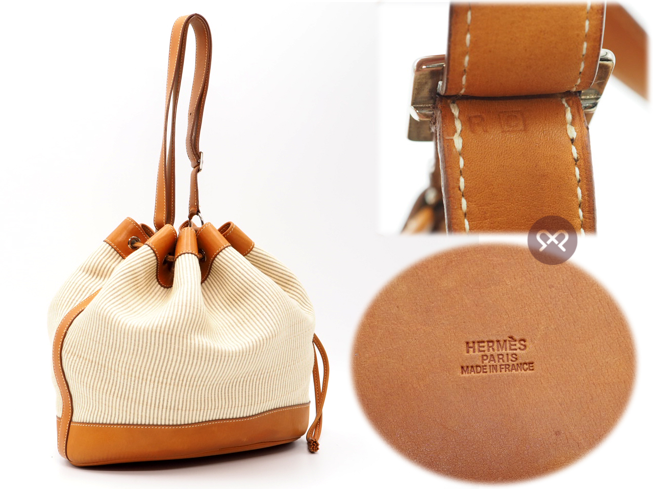 Hermes Crinoline/ Natural Barenia Market Drawstring C Stamp Shoulder Bag - Image 2