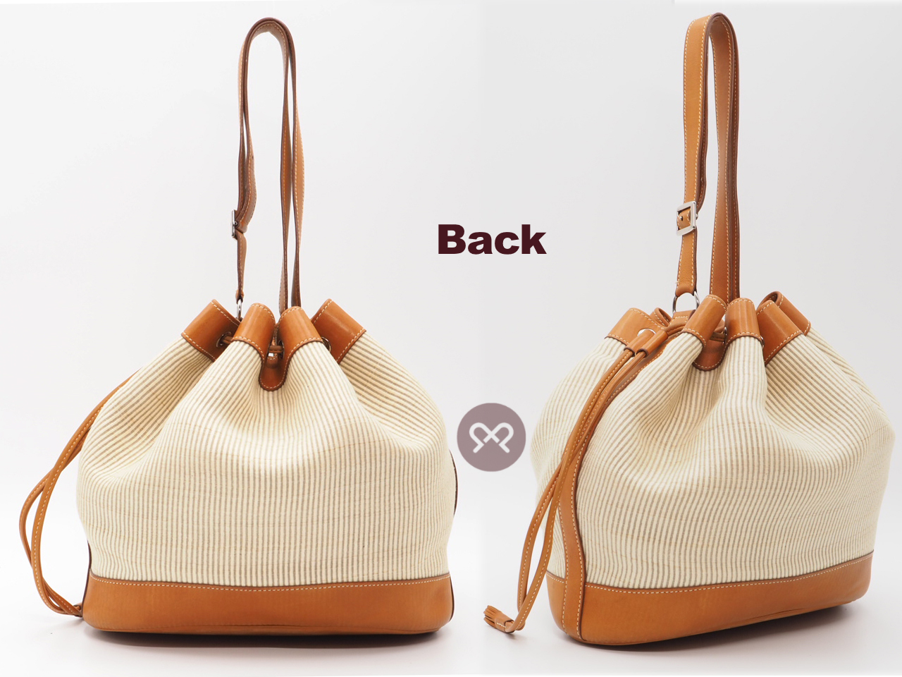 Hermes Crinoline/ Natural Barenia Market Drawstring C Stamp Shoulder Bag - Image 3