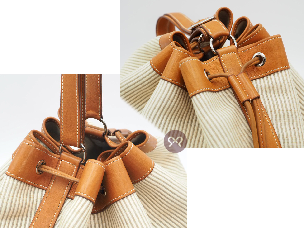 Hermes Crinoline/ Natural Barenia Market Drawstring C Stamp Shoulder Bag - Image 6
