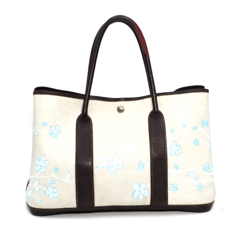 Hermes Garden Party 36cm Off White / Brown Canvas Floral Print H Stamp Document Tote