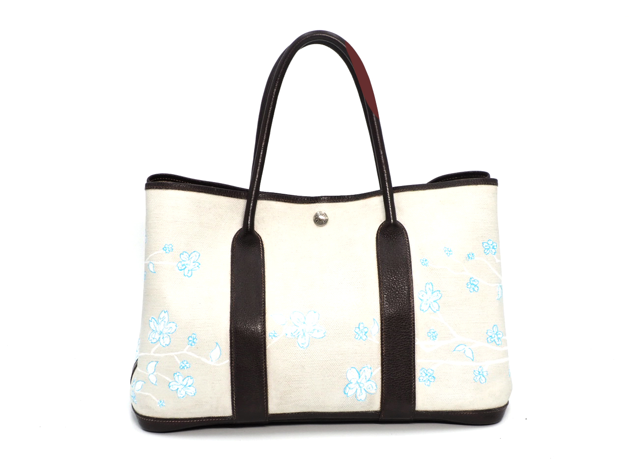 Hermes Garden Party 36cm Off White / Brown Canvas Floral Print H Stamp Document Tote