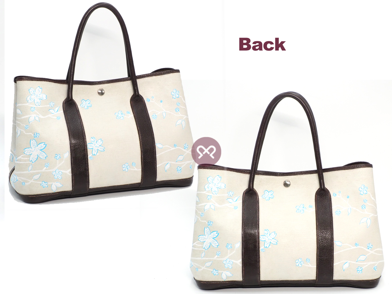 Hermes Garden Party 36cm Off White / Brown Canvas Floral Print H Stamp Document Tote - Image 2