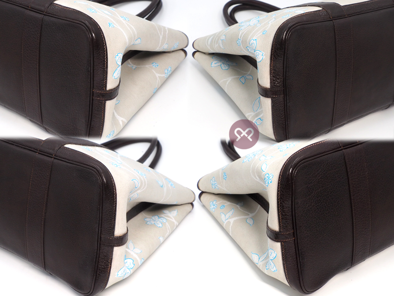 Hermes Garden Party 36cm Off White / Brown Canvas Floral Print H Stamp Document Tote - Image 5