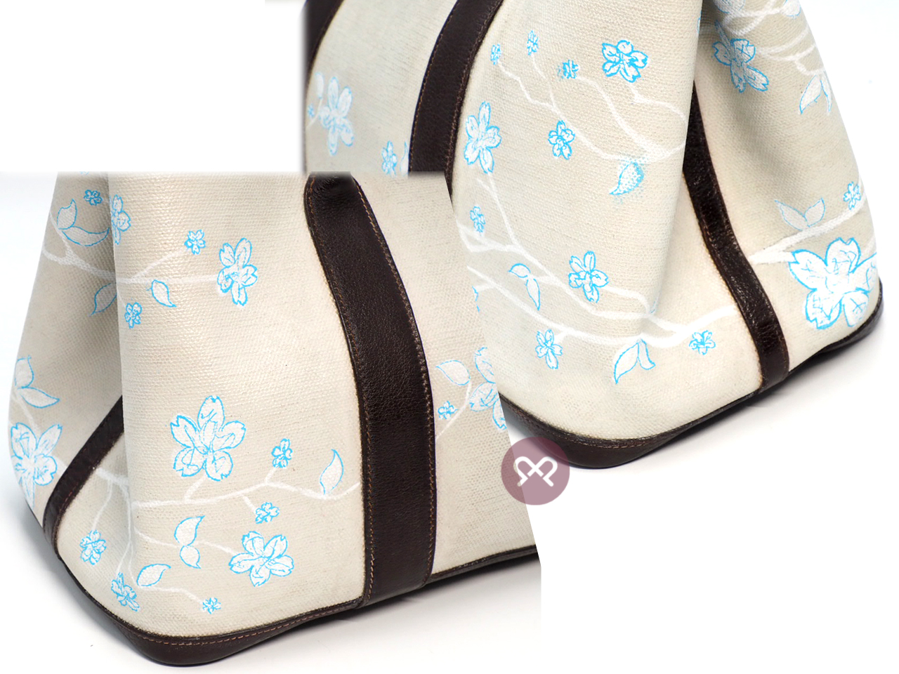Hermes Garden Party 36cm Off White / Brown Canvas Floral Print H Stamp Document Tote - Image 4