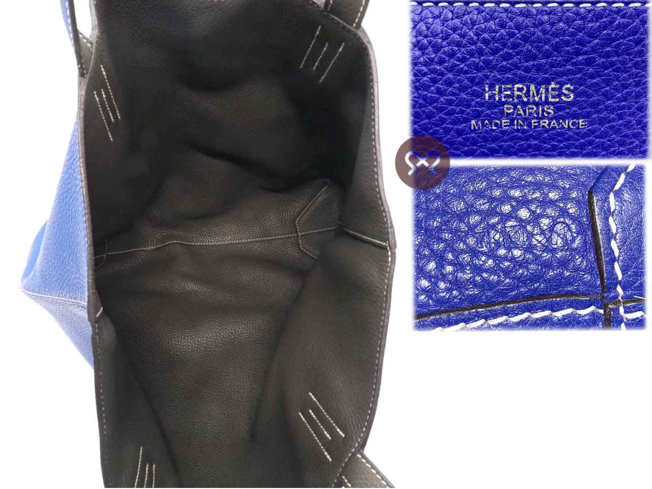 HERMES Blue Electric/Graphite Taurillon Clemence Double Sens 36cm Touch Square Q Stamp Reversible Tote Bag - Image 8