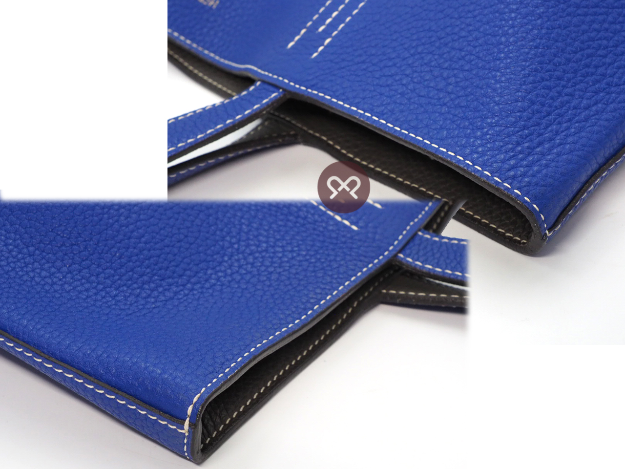 HERMES Blue Electric/Graphite Taurillon Clemence Double Sens 36cm Touch Square Q Stamp Reversible Tote Bag - Image 5