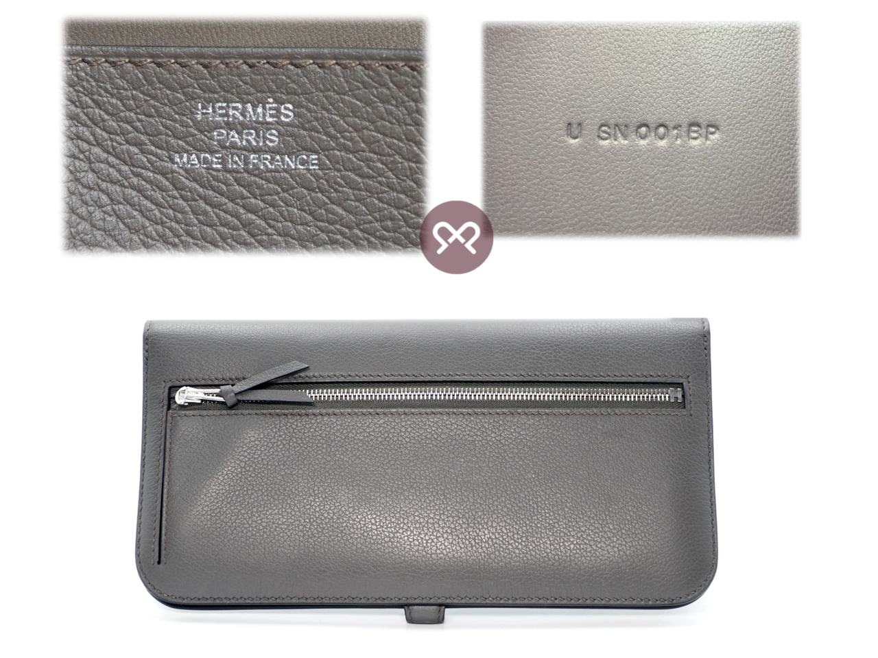 Hermès Etain Veau Evercolor Leather Dogon Wallet U Stamp Palladium Hardware - Image 2