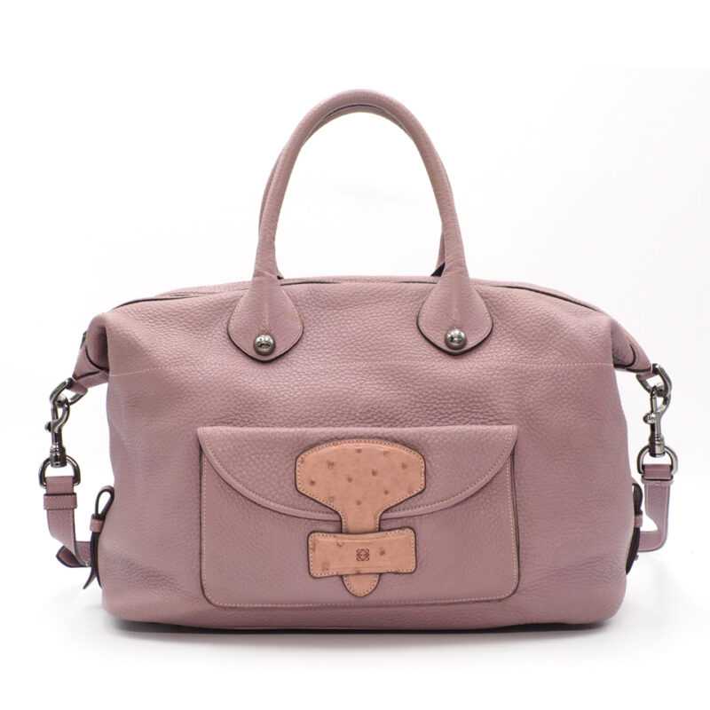 Loewe Lilac/ Purple May Bag Ostrich Front Flap Pocket Large Tote / Messenger 2-Way Bag with Strap