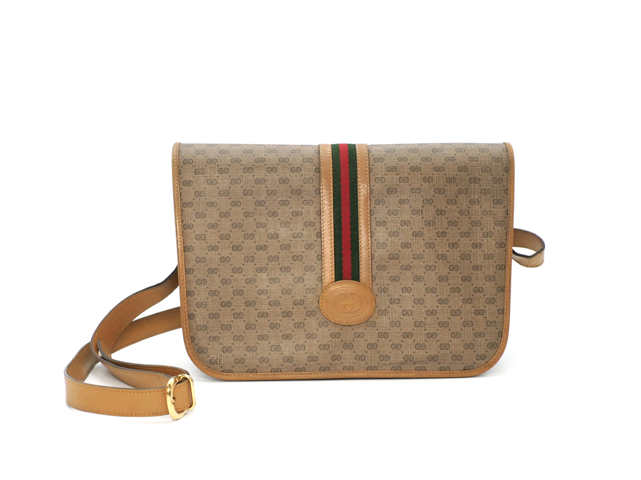 Gucci 001.904.0915 Sherry Line Beige Micro GG Web Design Oval Crossbody Bag