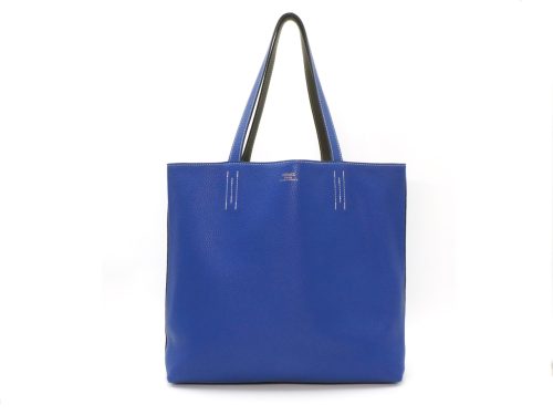 HERMES Blue Electric/Graphite Taurillon Clemence Double Sens 36cm Touch Square Q Stamp Reversible Tote Bag