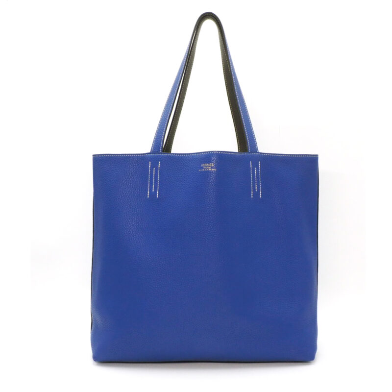 HERMES Blue Electric/Graphite Taurillon Clemence Double Sens 36cm Touch Square Q Stamp Reversible Tote Bag