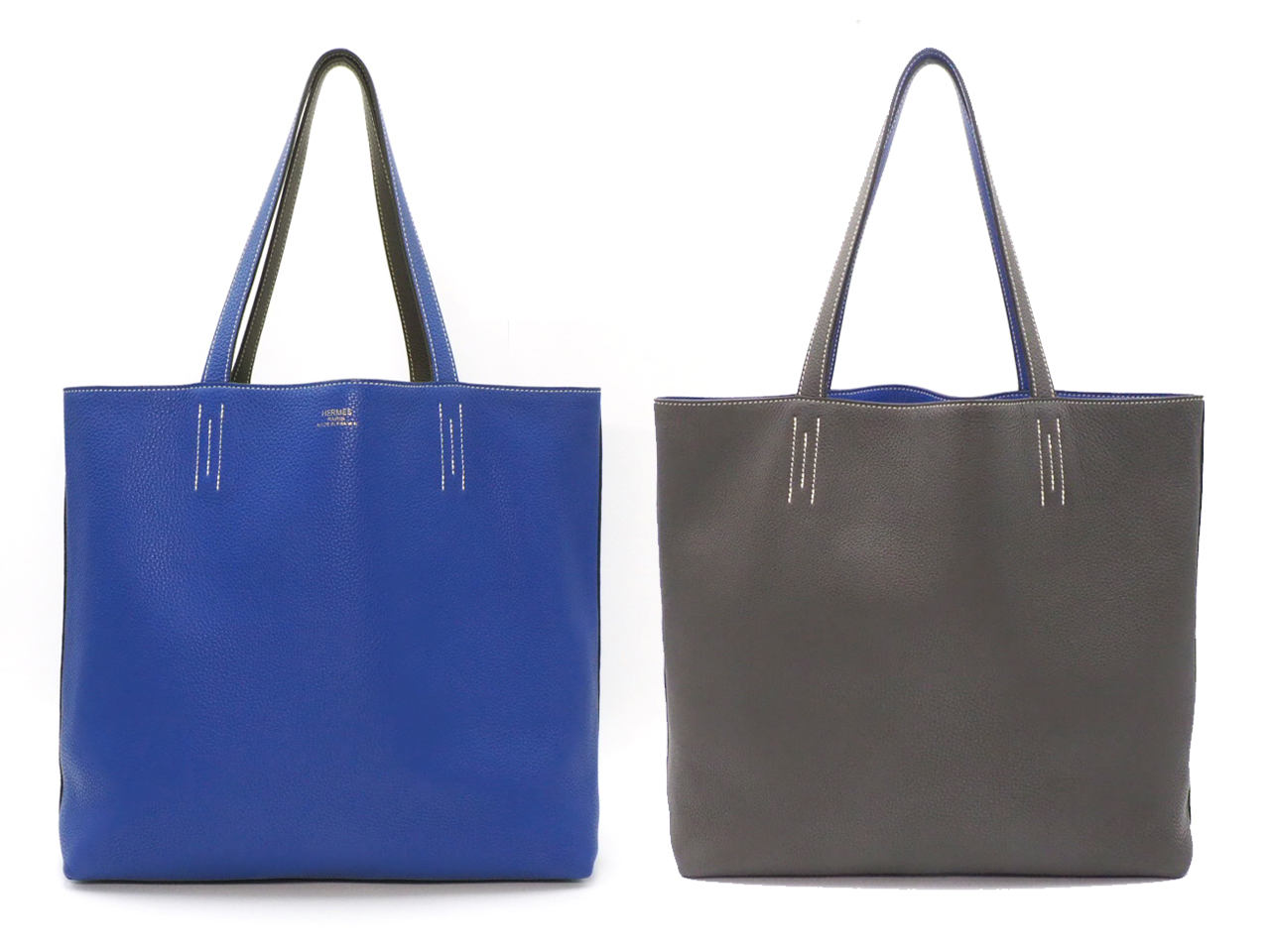 HERMES Blue Electric/Graphite Taurillon Clemence Double Sens 36cm Touch Square Q Stamp Reversible Tote Bag - Image 2