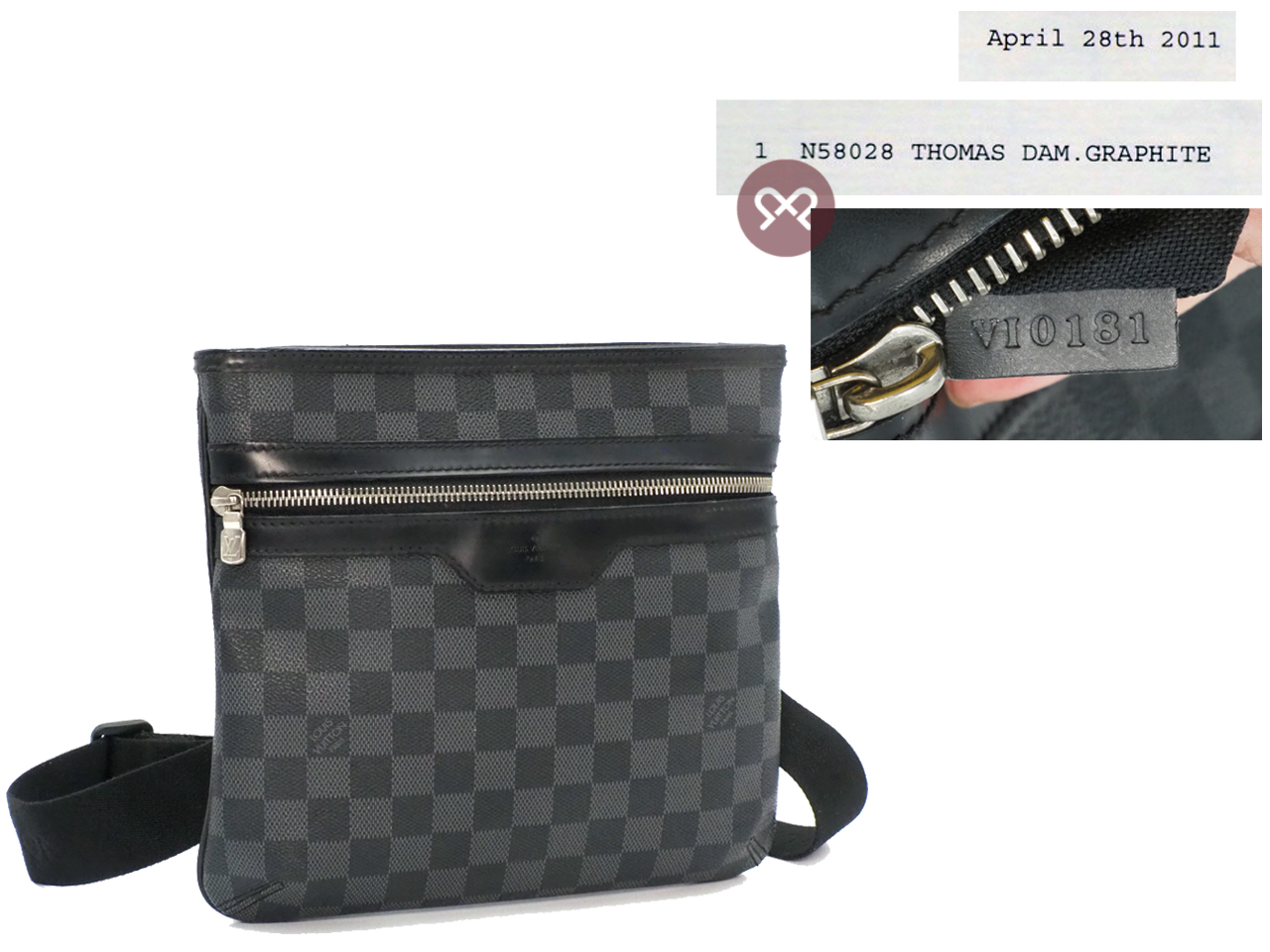Louis Vuitton N58028 Thomas Damier Graphite Canvas Small Messenger Bag (VI0181) - Image 2