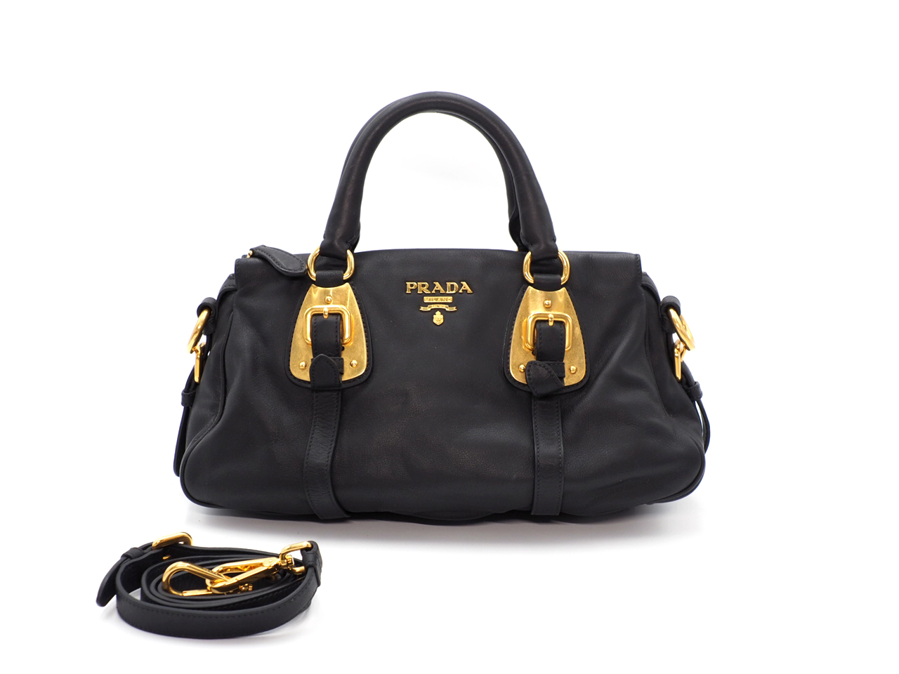 Prada BN1904 Black Soft Calf Leather Top Handle Convertible Bag