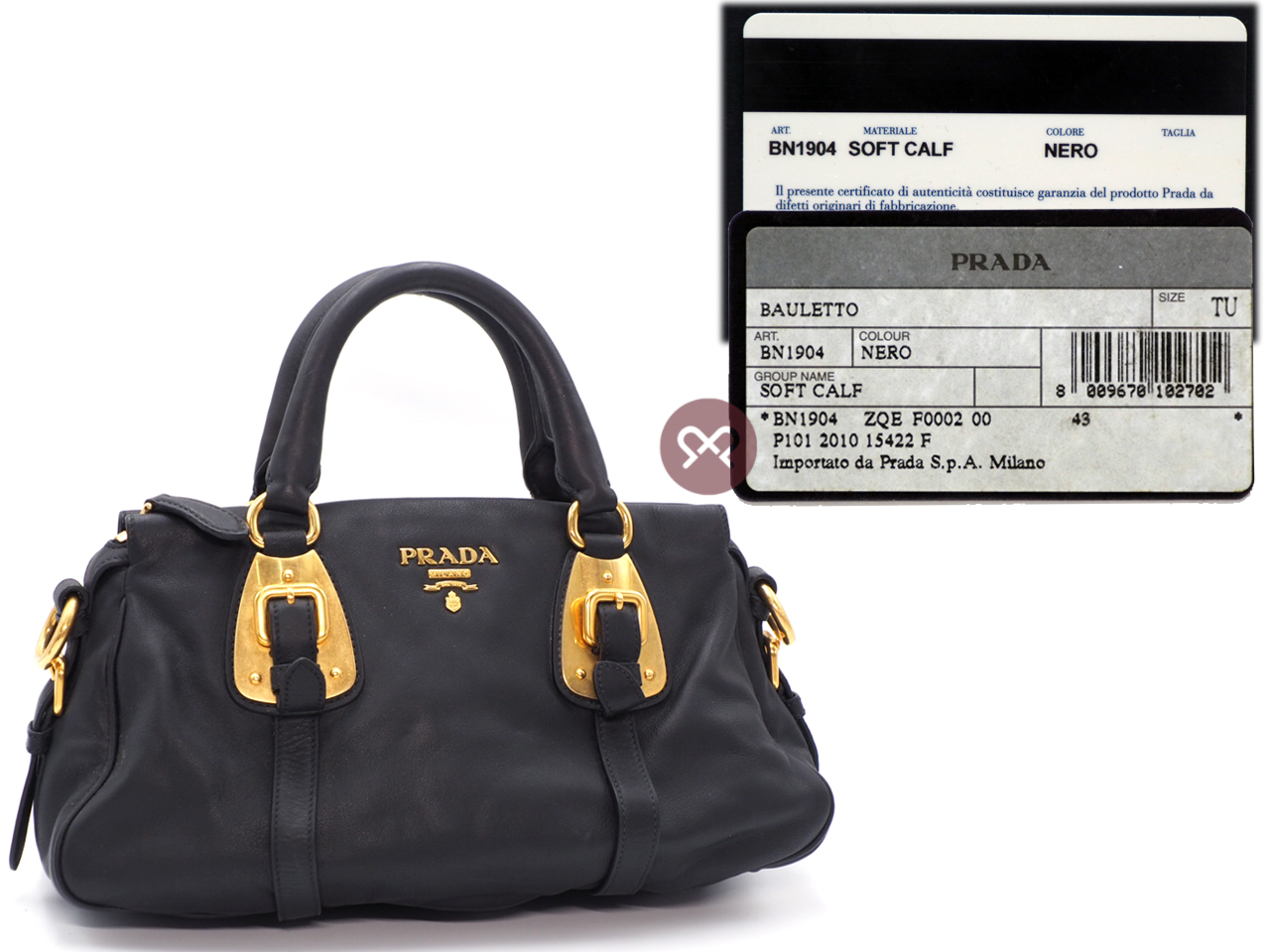Prada BN1904 Black Soft Calf Leather Top Handle Convertible Bag - Image 2