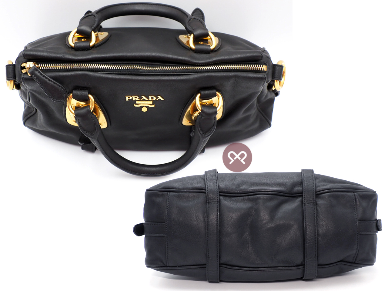 Prada BN1904 Black Soft Calf Leather Top Handle Convertible Bag - Image 4