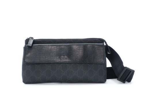Gucci 161833 Black/ Blue GG Supreme Monogram Canvas/ Leather Waist Belt Bag