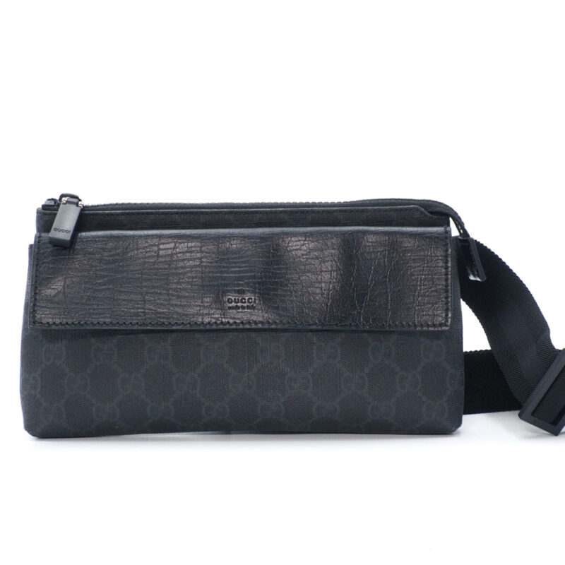 Gucci 161833 Black/ Blue GG Supreme Monogram Canvas/ Leather Waist Belt Bag