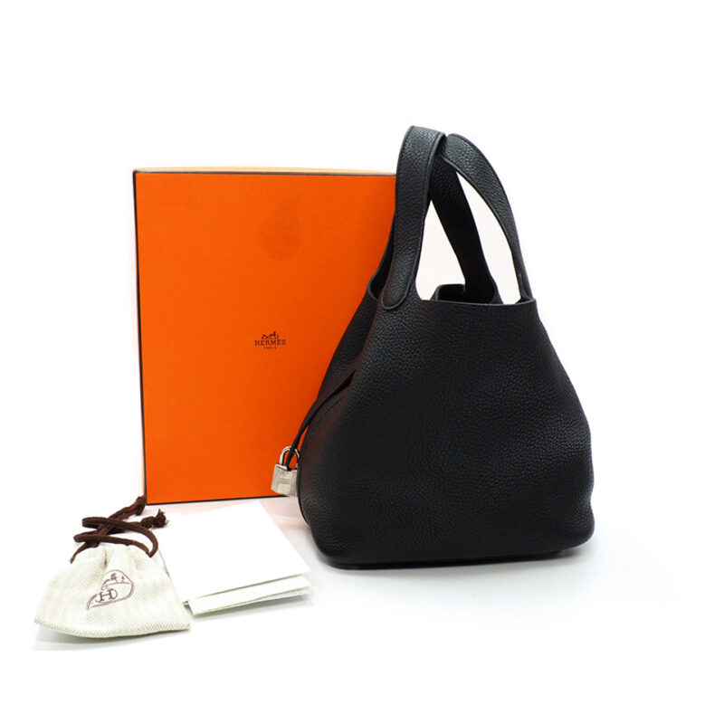 Hermes Picotin PM 18cm T Stamp Black Clemence Leather Palladium Hardware