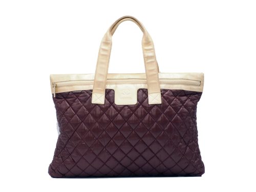 Chanel 13199998 Burgundy Red/ Gold Metallic Leather Coco Cocoon Quilted Large Shopping Tote/ Shoulder bag